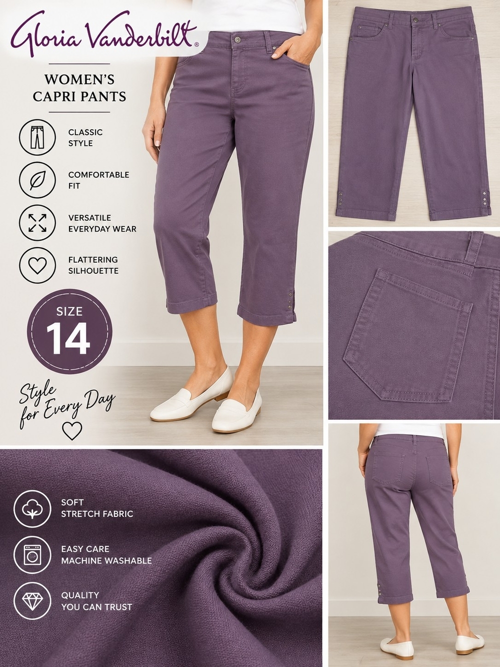 Gloria Vanderbilt Women's Size 14 purple capri pants #33
